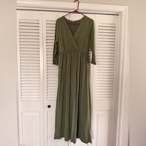 Mother Bee Maternity Olive Wrap-Style Maxi Dress